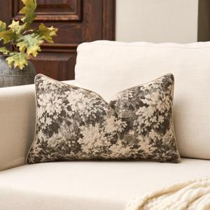 Yangest Neutral Floral Pillow Cover 12 x 20 Inches, Vintage Chenille Rectangle Throw Pillow Cover Soft Decorative Farmhouse Accent Couch Pillow Cover for Living Room Bedroom, Grey