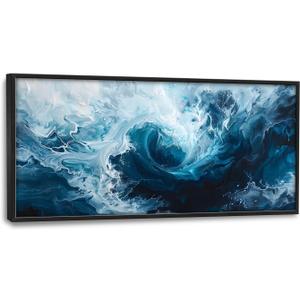 Lovira Abstract Blue and White Large Wall Art Ocean Wave Canvas Wall Decor Pictures Prints Painting Framed Modern Artwork for Living Room Bedroom Bathroom Kitchen Office 30"x60"