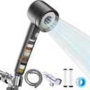 High Pressure Shower Head with Handheld, with Pause Switch 4 Spray Modes Water Saving Filter Showerhead, Showerhead Set with Hose, Bracket and Cotton Filter, Make Bathing Healthier (Grey) (Gray)