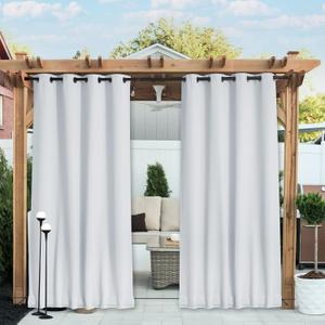 NICETOWN 2 Panels Outdoor Curtains with Grommet & Back Tab on top and Bottom for Patio Waterproof, Windproof Privacy Sound & Light Reducing for Cabana with Fixed Rope, W52 x L72, Greyish White