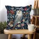 Vintage Owl Flowers Decorative Throw Pillow Cover William Morris Inspired- Vintage Flower Gift Art Farmhouse Cushion Pillowcase for Sofa Couch Bed Outdoor Living Room Home Decor (White Owl)