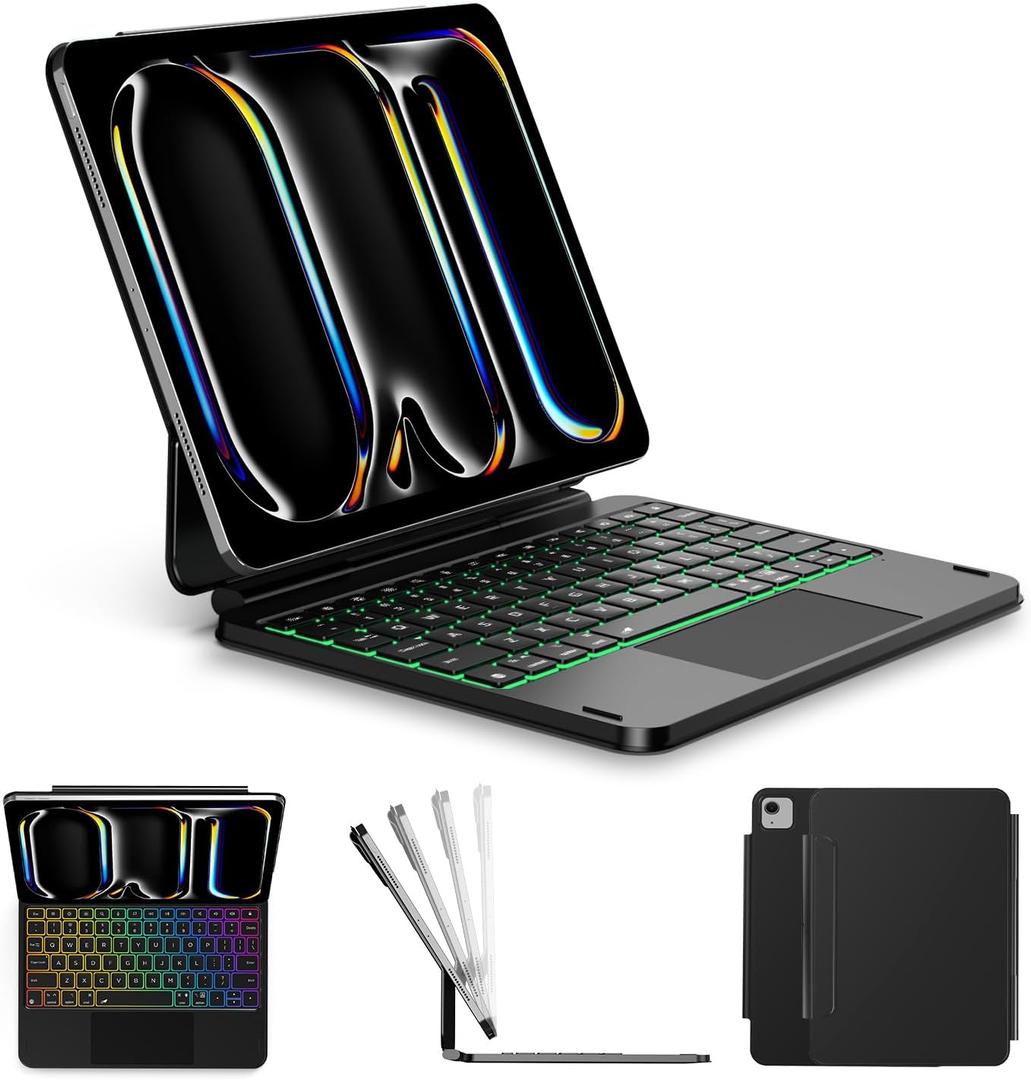 ORDA iPad Pro 11 Inch Case with Keyboard (M5/2025,M4/2024) iPad Pro Magic Keyboard with 7 Colors Backlight,Easy-Set Magnetic Stand,Precise Multi-Gesture Trackpad,iPadOS Keys,Ultra-Slim,Backlight