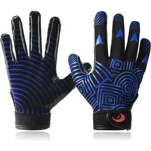 SPOMAT Pro 2.0 Youth Football Gloves Kids and Toddler Tacky Silicone Grip Receiver Gloves, Rocket Blue Ripples M/ L