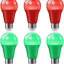 haraqi 6 Pack 9W (60W Equivalent) 120V E26 Base A19 LED Colored Light Bulb, Red Green LED Lights for Party Christmas Decor and Halloween Lighting