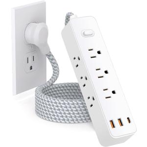 Surge Protector Flat Extension Cord Flat Plug Power Strip, 9 AC Outlets, 3 USB Charger(1 USB C Port) Extender, 5 Ft, Office Supplies, Dorm Room Essentials