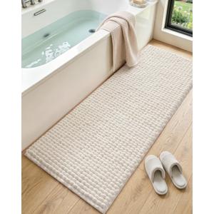 DEXI Bathroom Runner Rugs 60x24, Non Slip Chinelle Bath Mat, Cream