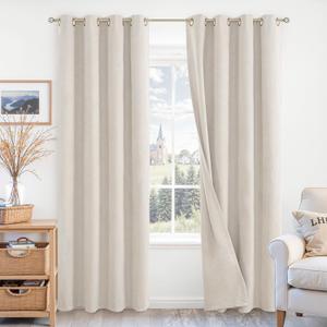 BGment Light Beige Blackout Curtains for Living Room 84 Inch Long - Linen Textured Thermal Insulated Total Sun Blocking Bronze Grommet Window Drapes for Farmhouse, 2 Panels, 52 x 84 Inch