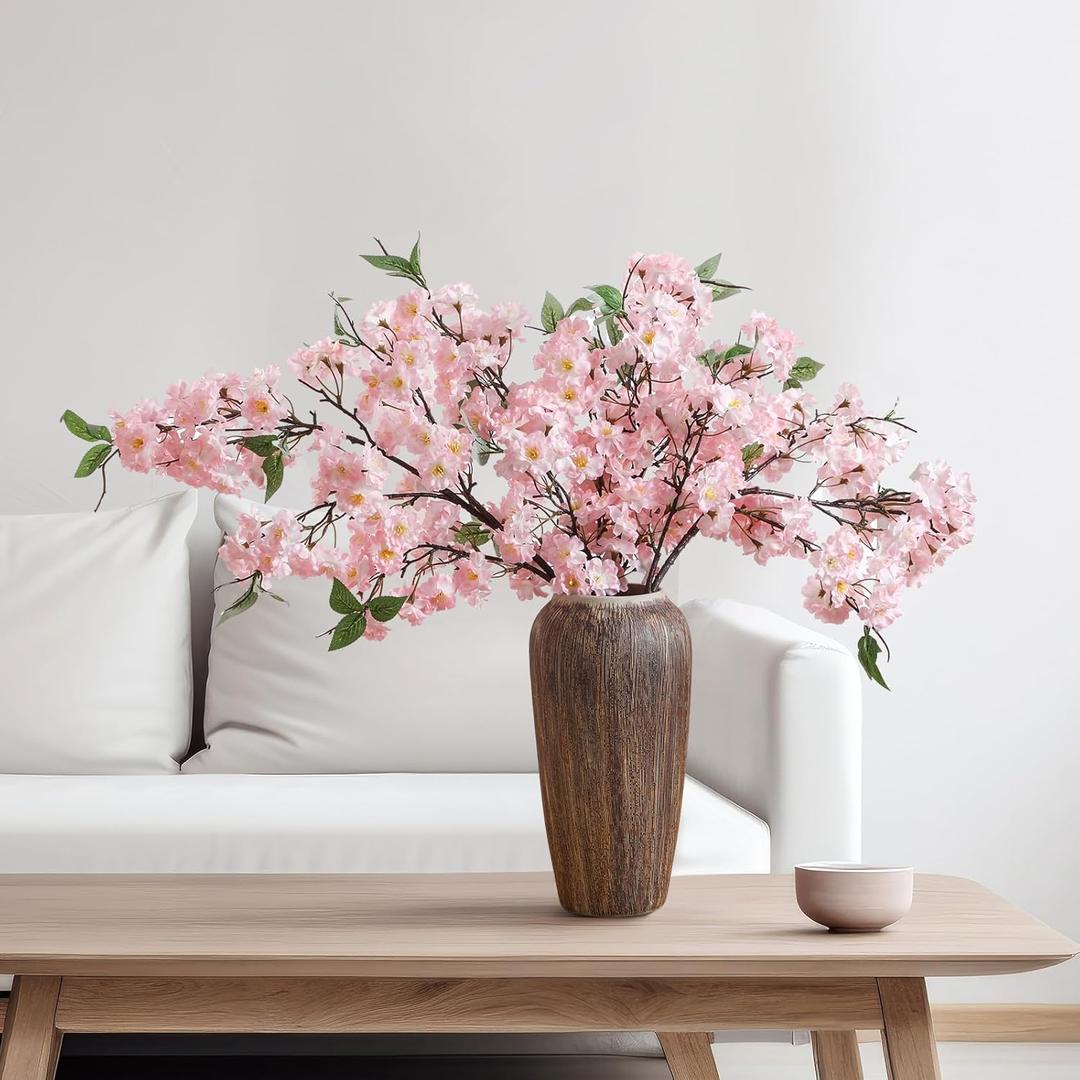 Artificial Cherry Blossom Branches 38 Inch Fake Wedding Silk Cherry Blossom Tree Stems 4 Pcs Faux Flowers Floral Arrangements for Home Vase Wedding Table Decor(Light Pink)