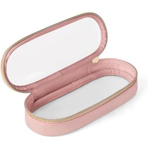 Soimeat Clear Travel Makeup Brush Holder, Leather Makeup Brush Toiletry Bag, Portable Cosmetic Brush Case, Transparent Waterproof Makeup Brush Storage Bag, Pink, Large