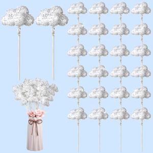 Tiangrid 60 Pcs 3D Glitter Cloud Decoration Sparkly Cupcake Topper Twinkle Cloud Pick Baby Shower Wedding Birthday Centerpieces Spring Home Decor Foam Decoration