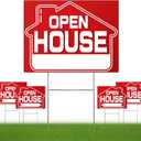 Open House Signs (5 Pack), 16" x 12" Double-Sided Yard Sign With Metal H Stakes, Real Estate Property Sale Directional Arrows, Weather-Proof