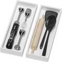 Bamboo Drawer Organizer, Extra Large Silverware Organizer for Kitchen Drawer, Stackable Utensil Organizer, 2 Pcs Toilet Tank Topper Tray, Wooden Toilet Paper Basket (White, 17 X 6 X 2 Inch)