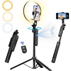 70.9" Auto Face Tracking Tripod 360 Rotation with 10" Ring Light, Phone Tripod & Selfie Stick with Remote for Cell Phone 4"-7", Motion Sensor Phone Tripod for Tiktok Live Stream Vlog Video Recording (White,Warm,Daylight)