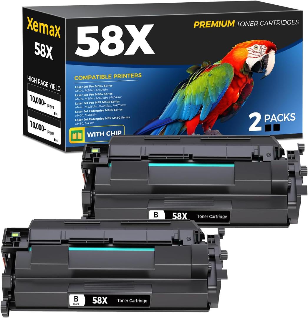 58X CF258X Black Toner Cartridges 2 Pack Compatible for HP 58X CF258X 58A CF258A Toner Compatible for HP Laser Jet Pro M404 M404n M404dn M304n MFP M428fdw M428fdn M428dw M428 Enterprise M430f M406dn