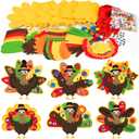 24 PCS Thanksgiving Turkey Craft Kit for Kids DIY Thanksgiving Turkey Necklace Crafts Colorful Turkeys Felt Stickers DIY Ornaments Decorations for Kids Party Favors Home Classroom Activities