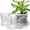 OUPSAUI 8/7/6 Inch Clear Nursery Pots with Drainage and Trays, 9 Pack Large Plastic Pots for Plant, Seedling Starter Pot, Garden Pots for Succulents Flower Vegetables Herb