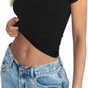 REORIA Women's Summer Basic Going Out Scoop Neck Crop Tops Tees Trendy Short Sleeve Ribbed Fitted Tshirts Shirts Plus Size Black X-Large