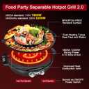 Food Party Hot Pot Electric Korean BBQ Grill Combo Hotpot Smokeless Indoor Grill 16.5" Detachable Easy Cleaning 110V 1800W Shabu Shabu Pot with Divider