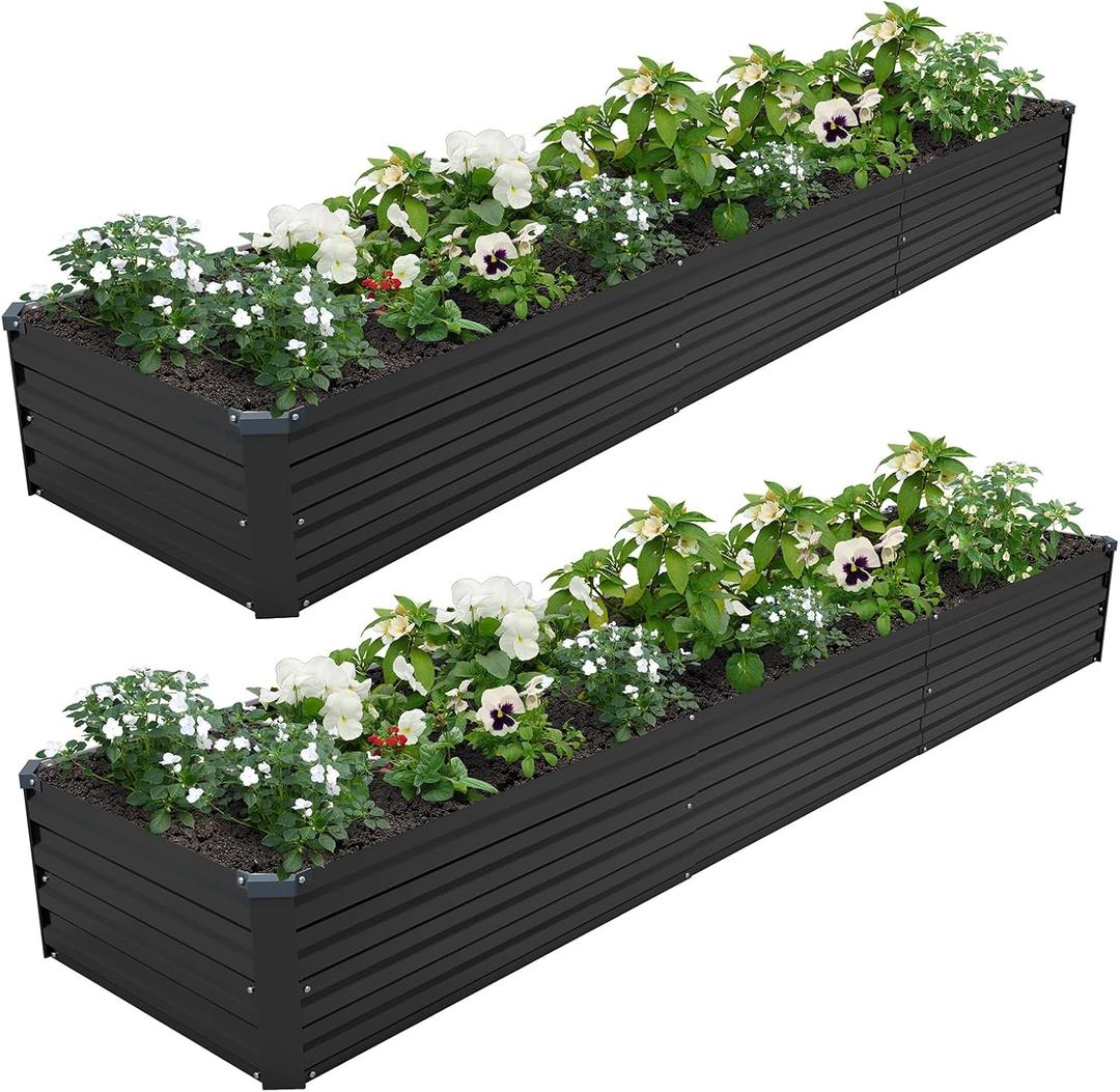 ZUNUDA 2PCS 12x2x1ft Galvanized Raised Garden Bed Kit,Gardening Planter Box