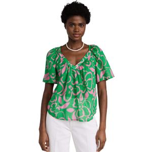 VELVET BY GRAHAM & SPENCER Women's Liliana Printed Cotton Voile Top, Green, Small
