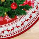 Christmas Tree Skirt 48 inch Large Tree Skirt Snowflake Reindeer Red Xmas Tree Skirt Rustic Christmas Tree Mat Decorations for Winter New Year Holiday Party Decor Indoor Outdoor