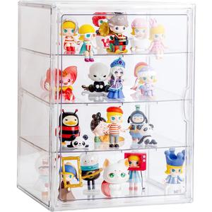 BOHOIDEE 4 Tiers Clear Acrylic Display Case for Closet, Purse Storage Organizers Box, Plastic Storage Bins with 3 Adjustable Divider and Magnetic Door