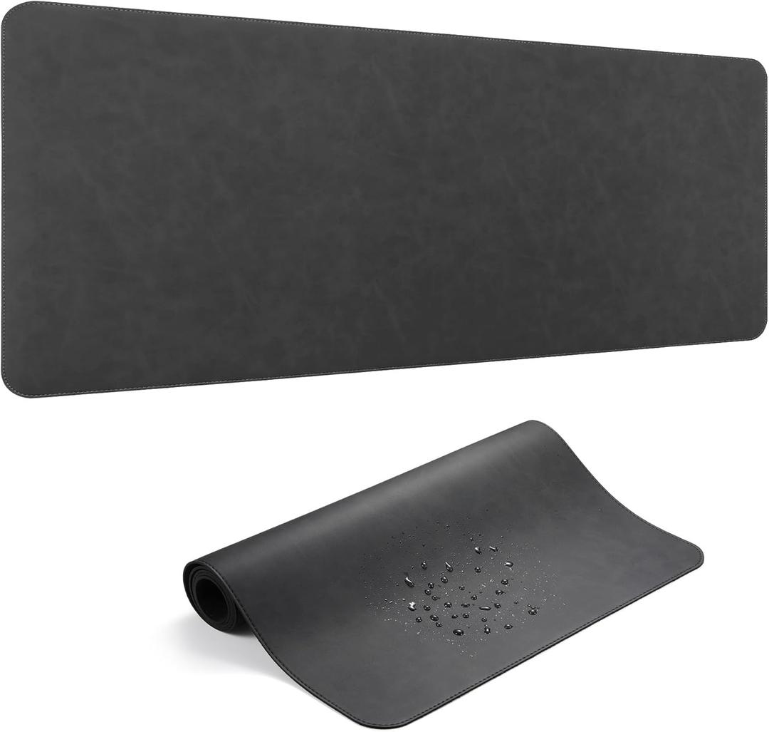 Leather Desk Pad Protector, Office Desk Mat, Large Laptop Mouse Pad, PU Non-Slip Desk Blotter, Waterproof Writing Pad, Computer Keyboard Mat for Desktop 39.4 x 17 inch (Black)