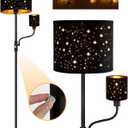 Floor Lamp Black, Reading Standing Lamps for Living Room, 62" Tall Torchiere Lamp for Kids Room, 3-Way Switch, Star-Gold Lampshade, Modern Goth Decor for Bedroom/Office, Bulbs Not Included(E26 Base)