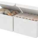 Fabric Storage Bin with Lid, Closet Boxes with Cover, Collapsible Stackable Organizer Basket with 2 Handles, for Home and Bedroom, 2 Pack, White, 10.2 x 7.9 x 6.7 In, XSNY12WS-2