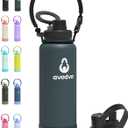 40 oz Insulated Water Bottle with 2 Lids (2-in-1 Straw & Spout Lid, Magnetic Lid), Slim Water Bottle with Strap, Stainless Steel Water Bottle for Hiking, Gym, Travel, BPA-Free, Indigo/Black