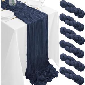 6Pack Navy Blue Table Runner 10FT Navy Blue Cheesecloth Table Runner 35x120inch Cheese Cloth Table Runners Rustic Boho Gauze Table Runners for Party Wedding Birthday Dining Bridal Baby Shower Decor
