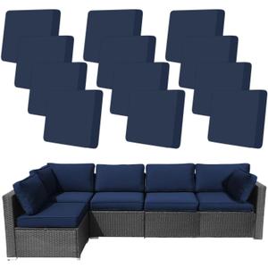 12Pcs Patio Cushion Covers, Stretch Cushion Covers Replacement, Replacement Washable & Reusable Furniture Protector for Patio Couch (Navy Blue, Cover Only)