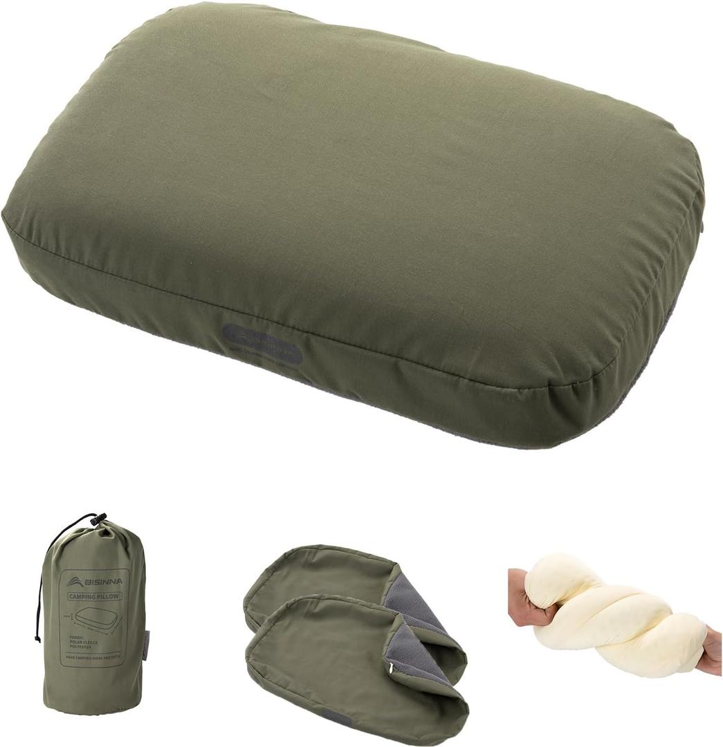 BISINNA Camping Memory Foam Pillow, Ultralight Travel Pillow, Backpacking Pillow with Removable Cover, Ergonomic, Neck Lumbar Support for Outdoor Car Airplane Camp Hiking Backpacking