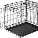 Amazon Basics - Durable,Foldable Metal Wire Dog Crate with Tray, Double Door, Divider, 24 x 18 x 20 in, Black