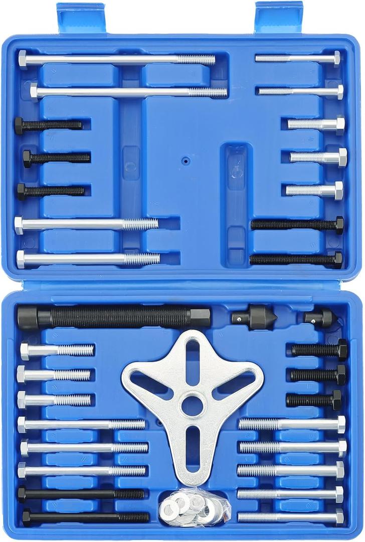 Harmonic Balancer Puller Set | 46PCS Power Steering Pulley Puller Installer Tool Set, Steering Wheel Pulling Set, Flywheel Remover, Crankshaft Pulley Removal (Blue)