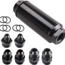 Universal 50MM 100 Micron Inline Fuel Filter with 6AN 8AN 10AN Adapter For Filtering Gasoline, Diesel, E85-Black
