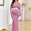 AISWI 3D Floral Off The Shoulder Maternity Dress Sexy Ribbed Mermaid Maxi Bodycon Pregnancy Dresses Baby Shower (Pink, XL)