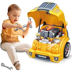 MUGEYMYD Large Truck Engine Toy for Kids 3-5, Take Apart Motor Vehicle Pretend Play Car with Light and Sound, Kids Mechanic Workshop Set, Toy Engine Building Kit for Toddlers.