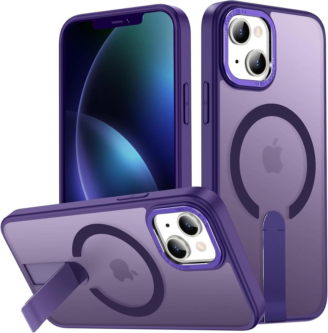 EMMPITU for iPhone 14 Case Compatible with Magsafe, Built-in Invisible Stand [Military Drop Protection] Strong Magnetic Shockproof Slim Protective Phone Case Cover for iPhone 14 6.1" (Purple)
