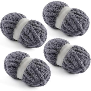 4 Pack Chunky Yarn for Hand Knitting - Chunky Chenille Blanket Yarn for Crocheting - Jumbo Fluffy Yarn for Crochet - Super Bulky Yarn 28.4 yds 7.7 oz Each Skein (Dark Gray)