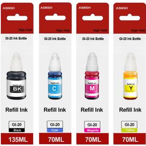 GI-20 GI20 GI-10 GI10 Refill Ink Bottles Compatible for PIXMA G5020 G6020 G7020 GM2010 GM4010 G5010 G6010 G7010 Printers (4-Pack)