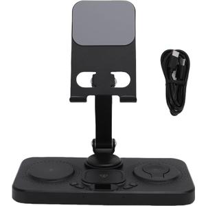 Luqeeg 6 in 1 Wireless Charger Foldable Wired Charging Station Power up Multiple Devices Simultaneously Comes with 15w Charger Type C Cables Foldable Rotatable Stand for Phones (Black)