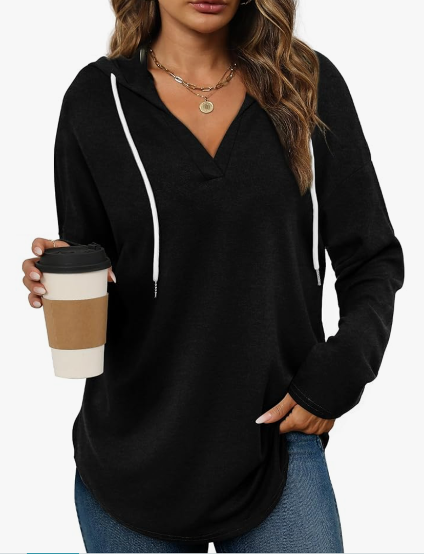 Bofell Womens Fashion Tops Hoodies for Women Pullover Oversized Sweatshirts Long Sleeve Shirts Loose Fit, M, Black