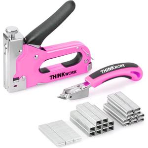 THINKOWRK 3 in 1 Staple Gun, Light Pink Staple Guns/Home Use Upholstery with 900 Staples, Nail Gun for Wood, Cable, Fabric, Wall, Material Repair, DIY Manual Stapler