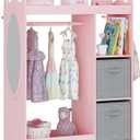 UTEX Kids Armoire Wardrobe Closet with Mirror and Storage Bin, Pink, 33.4 in W x 15.75 in D x 44.5 in H, Medium