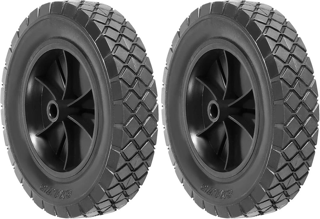 2 Pack 8 Inch Solid Rubber Wheels, Hand Truck Wheel Replacement Rubber Tire, Replacement Tire with 1/2 Bore Offset Axle for Cart, Trolley