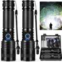 Rechargeable LED Flashlights High Lumens, 90,000 Lumens Super Bright Flashlights with 5 Modes, Waterproof Powerful Flash Light Multifunctional Flashlights for Home Camping Hiking(2 Pack) (Black)