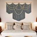 Large Macrame Wall Hanging Grey Boho Wall Art Beaded Decor 57"W*39"L