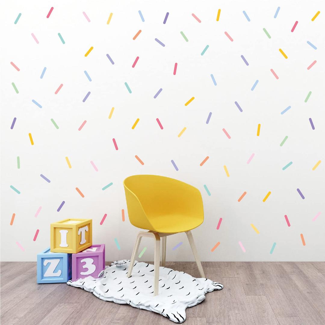 300 Pcs Confetti Wall Decals - Peel and Stick Sprinkle Vinyl Strip Wallpaper Stickers for Kids Bedroom, Nursery & Party Decor