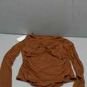 REORIA Women's Sexy Round Neck Long Sleeve Trendy Front Twist Knot Sheer Mesh Ruched Going Out Bodysuits Tops (Medium, Brown)